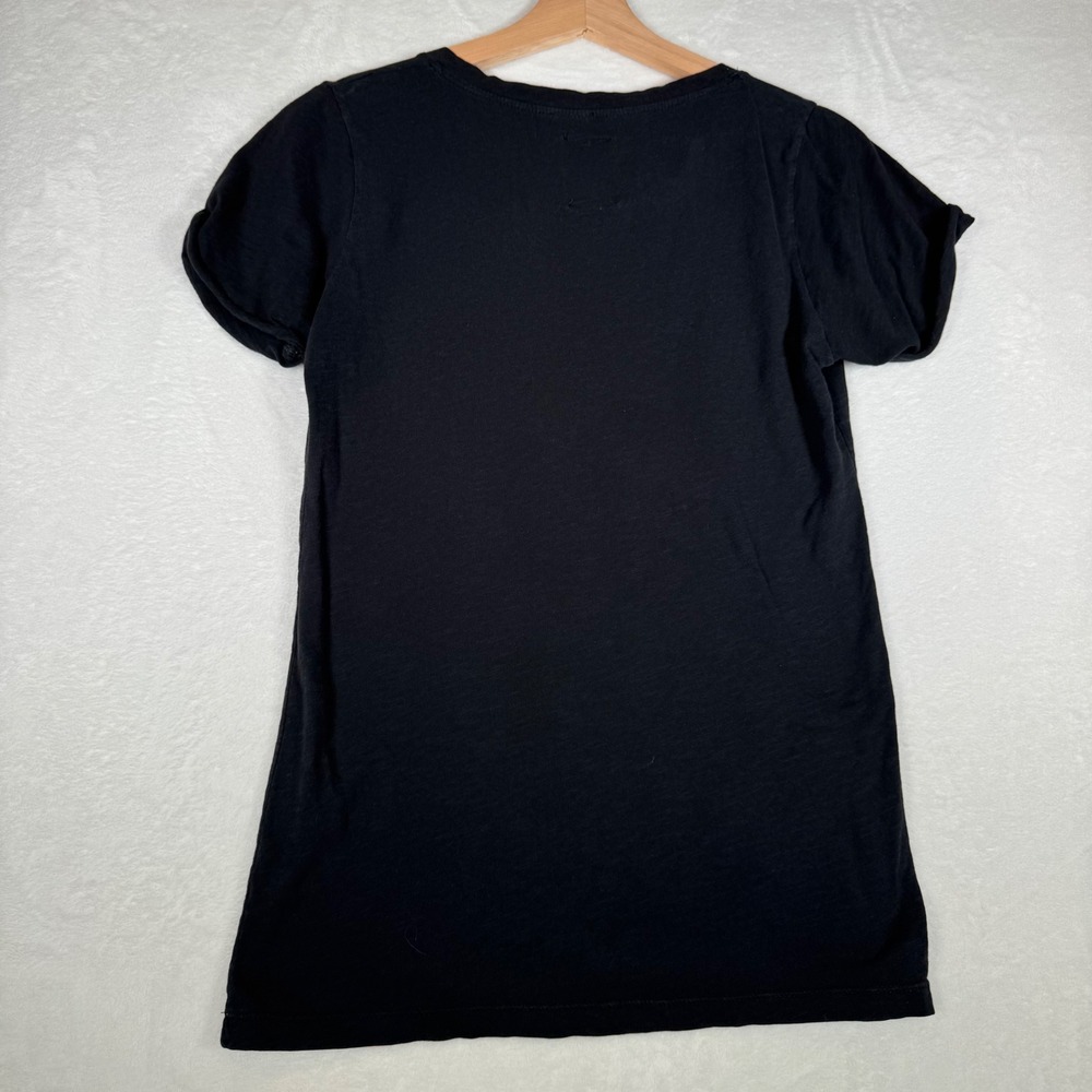 Zara Trafaluc Black Slub Jersey V-Neck Pocket T-Shirt Womens L | Basic - Picture 6 of 6